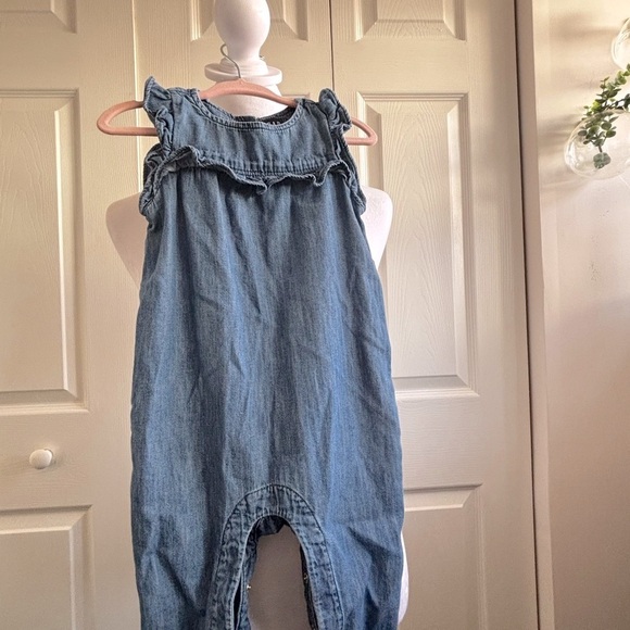 Baby GAP Blue Denim Jumpsuit with Ruffled Neckline - Picture 2 of 4